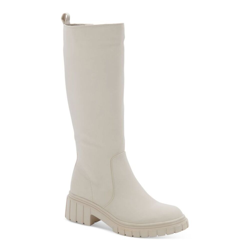 AQUA COLLEGE Womens Beige Waterproof Paz Round Toe Block Heel Riding Boot 10 M